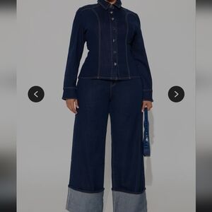 NWT Denim Wide Leg 2 piece Pant Set - Dark Wash 1X